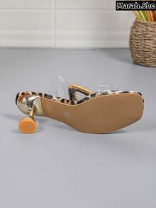 春夏女士透明鞋面金色豹纹细跟鞋，金色金属亮片水晶细跟凉鞋，高跟鞋/性感派对时尚魅力风格，西部婚礼仙女婚礼ABS塑料（ABS树脂）水钻母亲节轻便日常穿着夜店婚礼派对办公室户外四季拖鞋 - 金色 - 查看 8