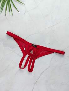 DomiGe 1 件性感男士内衣，红色弹力网眼前开裆，露背吊带丁字裤