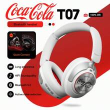 Coca Cola سماعات رأس بلوتوث إلغاء الضوضاء فوق الأذن T07 مع محركات ديناميكية 40 مم ، إلغاء الضوضاء النشط ، عمر البطارية 100 ساعة