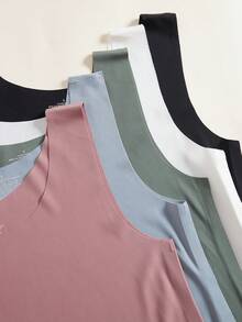 5件装女士春夏无缝凉感吊带背心，无袖圆领宽肩带，时尚外套，舒适休闲打底衫/背心 - 彩色 - 查看 6