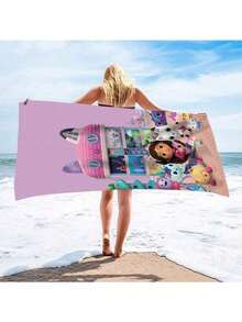 1pc Cute Cartoon Design Quick-Dry Ultra-Soft Fiber Beach Towel, Highly Absorbent, Suitable For Travel, Swimming Pool, Diving, Beach Essentials, Beach Accessories, Pool Float - Multicolor B - View 2