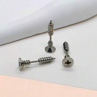 1Pair Punk Titanium Steel Simulation Screw Studs Simple Stainless Steel Earrings Men's And Women's Individual Earrings