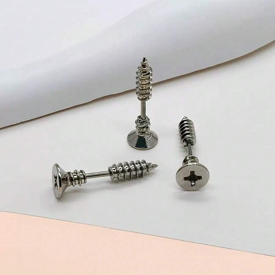 1Pair Punk Titanium Steel Simulation Screw Studs Simple Stainless Steel Earrings Men's And Women's Individual Earrings - Silver - View 1
