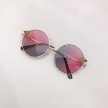 [蜜蜂女孩必备] 金色框架圆形时尚眼镜，复古个性多色，Y2K 时尚配饰，可爱蜜蜂设计时尚眼镜圆形墨镜