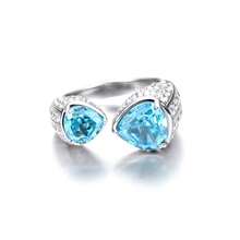 Dissoo 1 件独家设计 2025 新款几何海蓝宝石合成立方氧化锆 925 纯银女士珠宝戒指，表面镀铂金，适合送礼、订婚、日常佩戴、婚礼、派对、海滩、节日、节庆、返校 - 淺藍色 - 查看 6