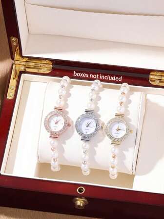 1pc Fashionable, Simple And Luxurious Ladies Quartz Watch Watch With Rhinestones, Pearl Decoration, Stainless Steel Strap And Alloy Case, White Dial Ro Numbers, Suitable For Festivals, Parties, Weddings And Daily Wear, Is The Best Gift For Ladies.