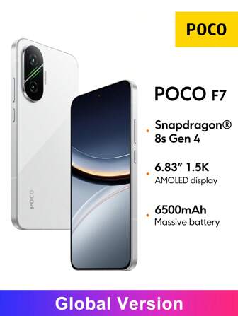Xiaomi POCO F7 Smartphone 12 GB + 256 GB / 12 GB + 512 GB Global version Flaggskepp Snapdragon 8s Gen 4 Mobilplattform 6,83 tum 1,5K Ultraljusstark skärm 50 MP Huvudkamera 6500 mAh Batteri 90 W HyperCharge Upp till 22,5 W Omvänd laddning Stödjer NFC, Julklappar Till Barn Och Föräldrar