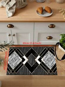 1pc Abstract Geometric Design Absorbent Non-Slip Kitchen Mat, Modern Minimalist Waterproof Quick-Dry Kitchen Carpet, Party Decor Indoor Entrance Doormat, Soft Thick Kitchen Floor Mat, Non-Slip Kitchen Decorative Rug, Easy To Clean Entryway Welcome Mat - Black and White - View 6