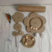 1件套猫抓板和攀爬塔组合，耐用剑麻垂直幼猫玩具，带悬挂羽毛棒和旋转圆盘