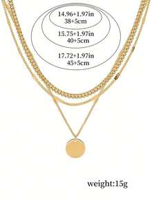 2pcs Stainless Steel Round Pendant Triple Layer Necklace, Minimalist Round Pendant Curb Chain Layered Necklace, Lightweight Luxury Necklace Suitable For Girls And Women - Yellow Gold - View 4