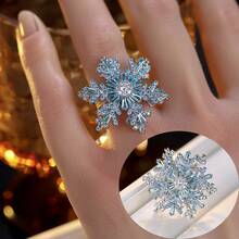 1 szt. Luksusowy, romantyczny, obrotowy, otwarty pierścień w kształcie płatka śniegu, elegancki design, odpowiedni na imprezę, bankiet, prezent świąteczny dla kobiet