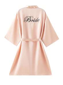 1 szt. Damski, modny, sztuczny jedwabny szlafrok kimono z dekoltem w serek i wiązaniem w talii, krótki rękaw, piżama