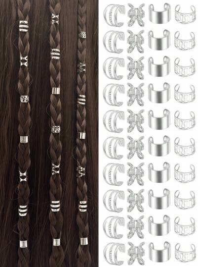 40PCS Hair Jewelry For Braids Gold Hair Cuffs Multi Style Rings Adjustable Hair Beads For Braid Loc Dreadlock Accessories For Women And Girls