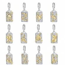 WOSTU WOSTU 1 buc pandantiv constelație din argint 925 în două tonuri, 12 mărgele zodiacale pentru colier, cadou de ziua de naștere DIY, accesorii de bijuterii