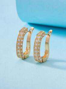 2 件时尚奢华方晶锆石夹式耳环，女士珠宝礼物