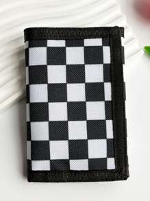 3 Fold Wallet, Cartoon Camo Print, Plaid Mosaic Style, Durable Polyester Material With Zipper Pocket & Key Ring, Suitable For Daily Coin Purse - Multicolor - View 10