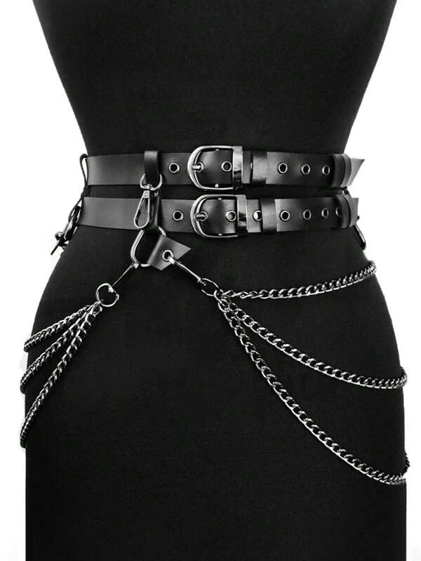 Women's Sexy Shapewear Belt, Y2K Style Waist Trainer, Chain Decor Waist Belt, Side Strap Accessory Waist Cincher, Daily Wear Accessory, Women's Sexy Accessory