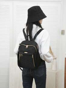 女士牛津背包 - 时尚耐用的旅行背包，配有可调节肩带、多个隔层和金色金属配件，适合工作、周末旅行的休闲背包