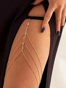 1pc Fashionable Minimalist 3-Layer Tassel Thigh Chain, Sparkling Exaggerated Versatile Body Chain - Gold - View 1