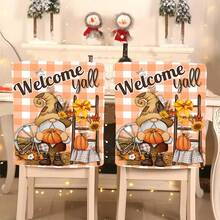 1pc/4pcs/6pcs/10pcs Autumn Dwarf Letter Print Plush Chair Cover, Removable Short Plush Material Chair Protector, Backrest Cover, Suitable For All Seasons, Holiday Decor Chair Cover For Dining Room, Living Room, Home Chair, With Back Protection, Fit For Dining Room, Office, Living Room, Hotel And Home Decor - ZYBT-126 - View 1