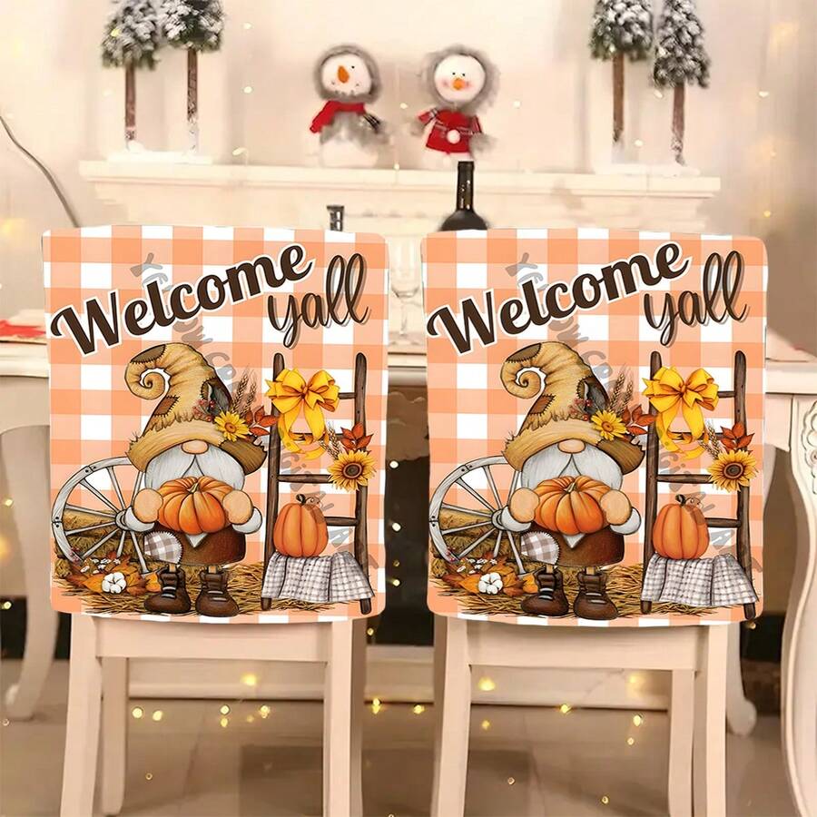 1pc/4pcs/6pcs/10pcs Autumn Dwarf Letter Print Plush Chair Cover, Removable Short Plush Material Chair Protector, Backrest Cover, Suitable For All Seasons, Holiday Decor Chair Cover For Dining Room, Living Room, Home Chair, With Back Protection, Fit For Dining Room, Office, Living Room, Hotel And Home Decor - ZYBT-126 - View 1