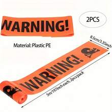Orange Pirate Skull Warning Tape For Halloween Decorations, Spooky Party Decor Warning Tape.