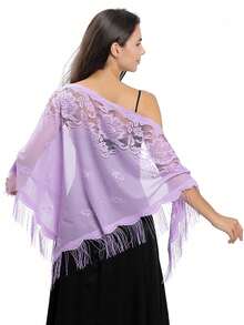 1 pieza Nuevo chal de encaje con flecos para mujer, pañuelo triangular de unicolor, ligero y transpirable, accesorio para vestido para boda, fiesta y dama de honor - Blanco - Ver 18