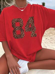1 Pack Girls Casual Printed Crew Neck Short Sleeve T-Shirt Summer Student Youth Clothing - 紅色 - 查看 1