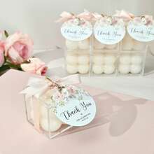 VICKYO 10/20 套装香薰泡泡蜡烛，小方块蜡烛，配有亚克力盒、粉色丝带和花卡，非常适合派对装饰、桌子中心装饰、迎婴派对、婚礼新娘送礼会派对礼物