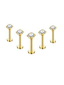 Set de 6 piezas de aretes de botón de acero inoxidable con rosca interna, aretes de perforación de cartílago con circonita de diferentes tamaños - Dorado - Ver 2