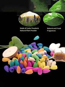 100 szt. naturalnych stożków kadzidełkowych z przepływem zwrotnym: jaśmin, róża, lilia, drzewo sandałowe, osmantus, piołun, agar, lawenda