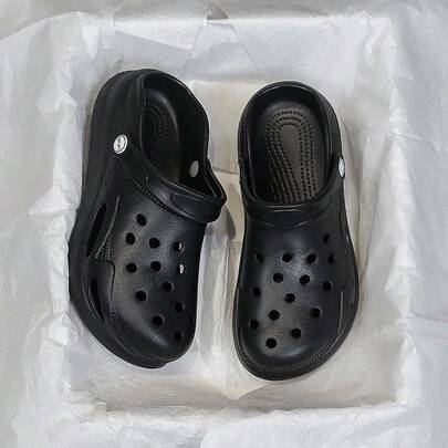 Thick Sole Hollow Out Slide Sandals, Fashion Closed Toe Anti-Slip Casual Summer Slippers For Women