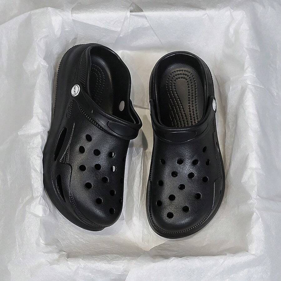 Thick Sole Hollow Out Slide Sandals, Fashion Closed Toe Anti-Slip Casual Summer Slippers For Women - 6806 Black - View 1