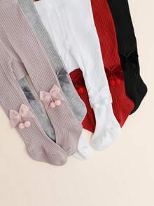 5pcs/Pack Baby Girls' Cute Striped Tights With Bow Decor, Suitable For Children's Daily Wear, All Seasons - Multicolor - View 4