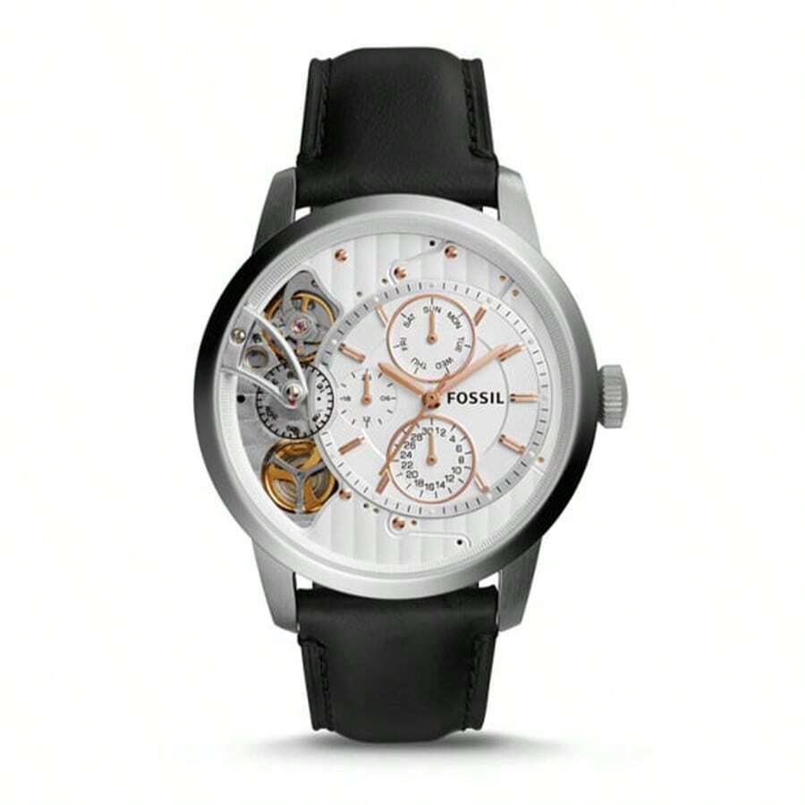 Fossil 男式石英皮革三针手表不锈钢表壳/防刮玻璃 ME1138/ME1163/ME1164 - 黑色 - 查看 1