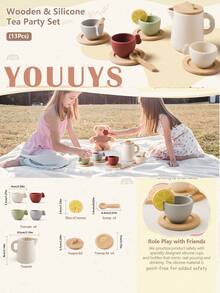 Children's Tea Sets And Kitchen Accessories, Suitable For Children Aged 3, 4, 5 And Above, Plastic Pretend Role-Playing Kitchen Toys, Tea Cups, Game Plates, Tableware Sets, Children's Gifts, Baby Coffee Machine Toys, Wooden Products, Coffee Machine Kitchen Set Models, Children's Game Simulation, Coffee Cake Pretend Toys - Bộ ấm trà - Xem 2