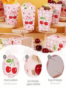 6 hộp đựng bỏng ngô chủ đề anh đào, kích thước 11,5x7x5,5cm, phong cách ngọt ngào và tươi mát/hộp đựng kẹo/hộp đựng đồ/hộp đựng bỏng ngô, thích hợp cho sinh nhật/tiệc tùng/lễ hội/mùa tựu trường/đám cưới. - Anh đào A - Xem 8