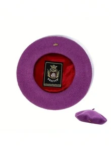 Candy-Colored 100% Wool Beret Hats For Women - Vintage Y2K Fashion, Lightweight Lined Design With Copper Buttons, Versatile Headwear For Casual, Outdoor, And Art Activities Black Beret Hat - Berets - View 20
