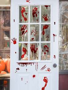 1pc Halloween Bloody Handprint & Footprint Glass Window Sticker, Horror Haunted House Scene Decor, Window Accessory Home Decor Halloween Decor Room Decor Fall Decor Autumn Decor - Multicolor - View 5