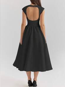 欧美春夏露背圆领无袖背心白色连衣裙优雅大方法式小众长款派对礼服白色毕业女酒会聚会连衣裙 - 黑色 - 查看 6