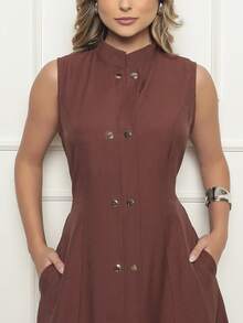 Long Samara Dress With Buttons And Pocket With Front Opening - 鏽棕色 - 查看 4