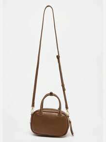 2025 New Vintage Contrast Color Handbag, Canvas & PU Small Square Shoulder Bag, Bags For Ladies Fashionable - Brown - View 6
