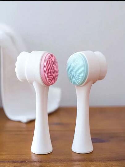 2pcs 2-In-1 Silicone Facial Cleansing Brush, Double-Sided Exfoliating And Massaging Brush, Soft Silicone Material, Effectively Cleans Pores, Removes Blackheads, Wet & Dry Use, Multi-Purpose, Ultra-Soft Silicone Double-Sided Cleansing And Exfoliating Brush For Deep Pore Cleaning, Can Be Used For Massage, Makeup Removal, Skincare