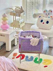 1 件长方形毛绒折叠收纳篮，卧室杂物收纳篮，客厅装饰收纳挂件，化妆品收纳篮，衣物收纳篮，适用于居家、办公室、大学宿舍的日常生活，是完美的返校必需品，开学季必备品