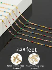 Corrente Dourada de 4,16/1,67/0,83/0,083 Metros para Rolo de Corrente de Contas de Esmalte Multicoloridas Soldadas em Aço Inoxidável. Corrente Multicolorida de Aço Inoxidável (1,67/4,16 Metros) com 10 Molas de Lagosta de Aço Inoxidável e 30 Argolas Abertas, Ideal para Joias DIY como Colares, Corrente de Cintura, Pulseira, Tornozelo e Mais, Uma Corrente Artesanal Muito Exclusiva Revestida a Ouro 18k!