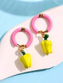 1 对夏季假期时尚水果蔬菜吊坠耳环，彩色珐琅辣椒、茄子、樱桃、绿豆吊坠，18k 不锈钢耳环圈，时尚珠宝 - 彩色 - 查看 10