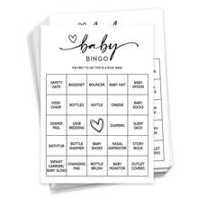 Gender Reveal Birthday Bingo Game (50 Unique Cards) Pre-Filled Fun Kids Birthday Party Game Activity, Pre-Made Name Cards, Gender Neutral Simple (White/Brown) - Multicolor - View 9