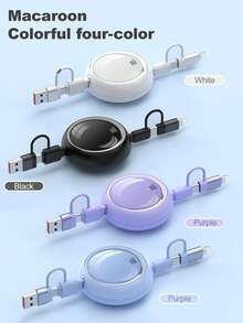 四合一 100W（MAX）快速充电充电器线和可伸缩一拖三线，TPE 充电数据线兼容 Iphone16/15/14/13/12/11/ S24/S23/S22/S21/Vivo/OPPO 系列，兼容小米，兼容华为，兼容 MacBook/iPad/移动电源/Air Pods Pro/iPad，高效充电线，礼物，返校用品兼容 、Android、相机、MP3 通用适配器 - 彩色 - 查看 1