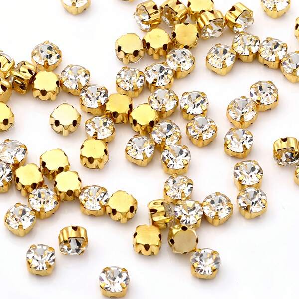 100 pezzi da 4mm/6mm/8mm di perline di cristallo a forma rotonda, luccicanti e colorate, fatte a mano, con base in metallo argentato con fori, piatte, per decorare abiti, vestiti, borse, scarpe, spille, orecchini, artigianato fai-da-te