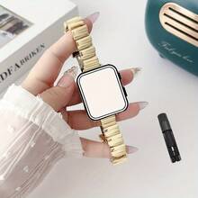1条不对称金属表带，兼容 42mm、38mm、40mm、41mm、44mm、45mm、46mm、49mm，时尚智能手表替换表带，适用于 Ultra2、Ultra SE2、SE 10、9、8、7、6、5、4、3、2、1，男女通用 - 金色 - 查看 7